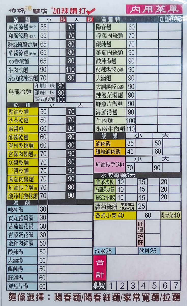 你好涼麵店｜超過30種麵食選擇，涼麵、湯麵和乾麵都好吃。桃園好吃乾麵，桃園涼麵推薦，桃園眷村麵店